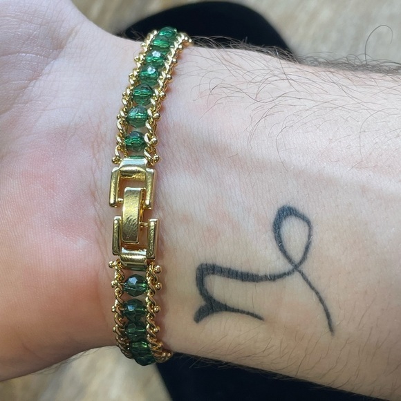 Vintage Deadstock 10KT Gold Filled Bracelet with Green Quartz Faceted Crystals - Picture 3 of 7